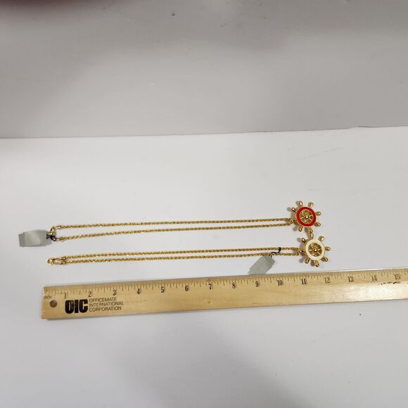 Two Necklaces Gold Toned  Red And A White Sailors Boat Steering New - Picture 11 of 11